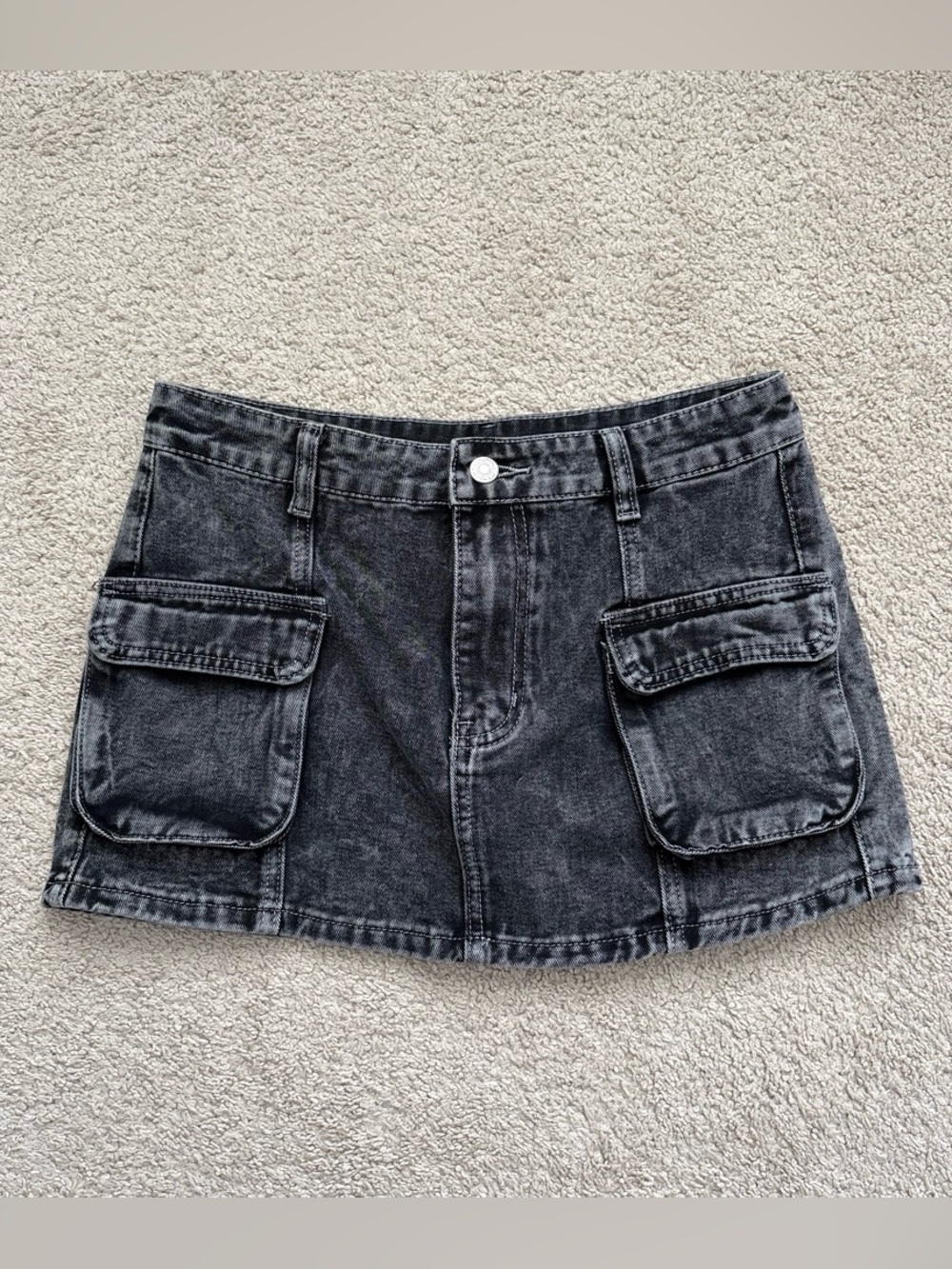 SHEIN Black Washed Cargo Pocket Mini Skirt